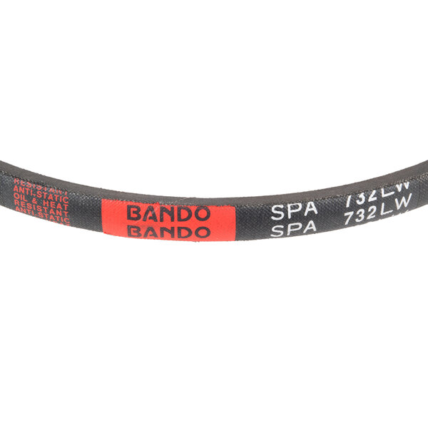 A black and red Bando belt with the words "bando" and "bango" on it.