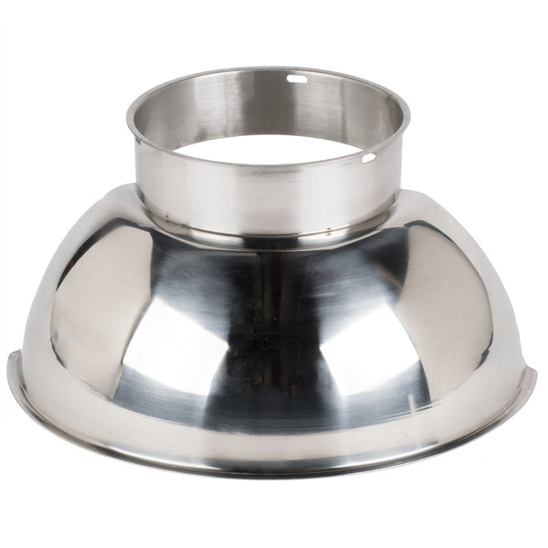 A silver Avantco bowl guard with a hole in it.