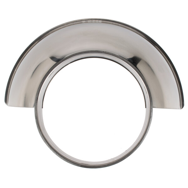 A silver metal bowl guard with a curved edge.