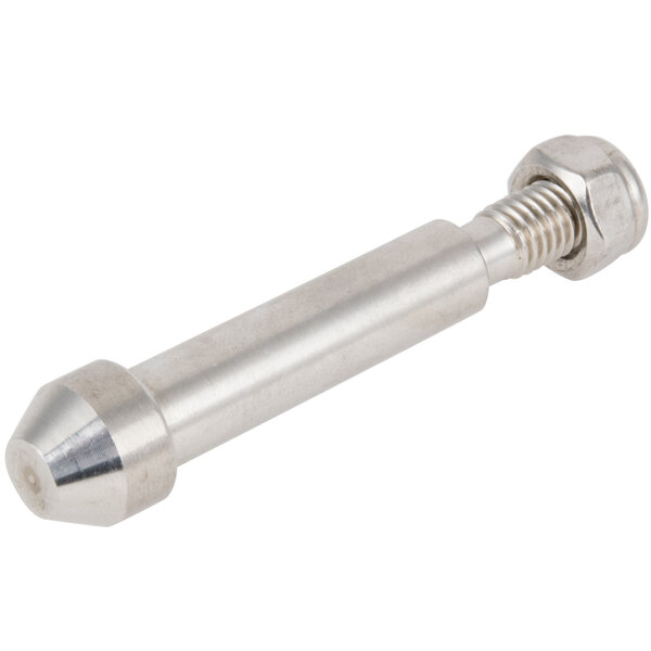 A close-up of a silver Avantco lock pin with a nut on it.