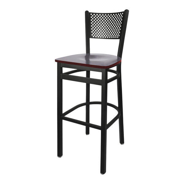 BFM Seating Polk Sand Black Metal Bar Height Chair with Mahogany Seat