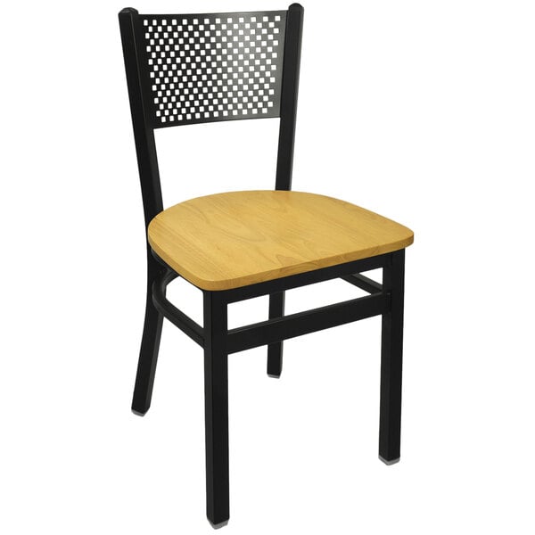 BFM Seating 2161CNTW-SB Polk Sand Black Metal Side Chair with Natural Seat