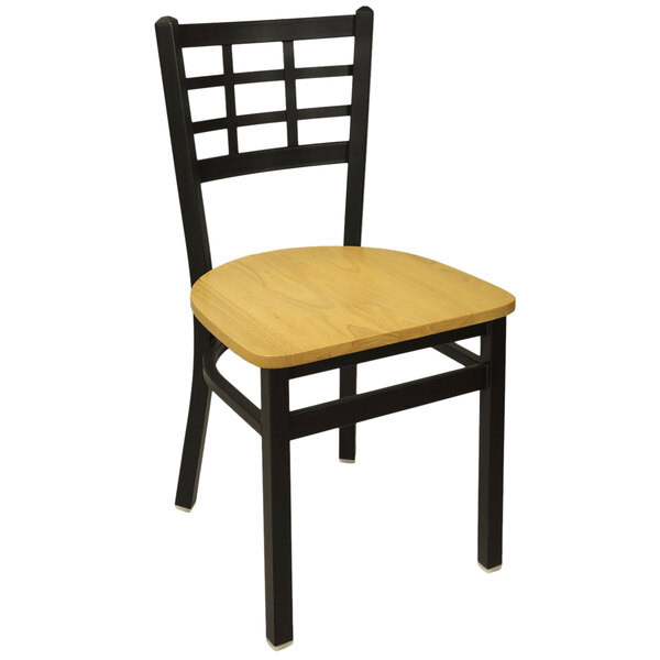 BFM Seating 2163CNTW-SB Marietta Sand Black Metal Side Chair with Natural Wood Seat