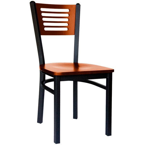 BFM Seating 2151CCHW-CHSB Espy Sand Black Metal Side Chair with Cherry Wooden Back and Seat