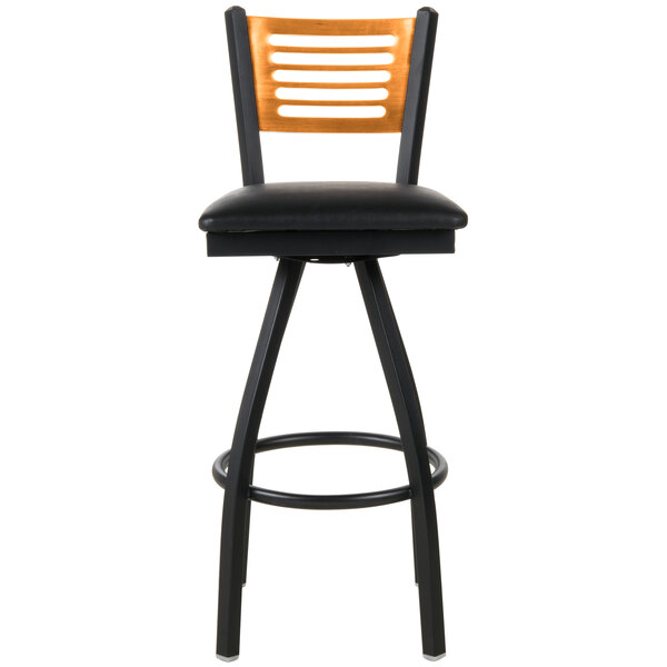 BFM Seating Espy Sand Black Metal Bar Height Chair with Natural Wooden
