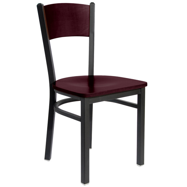 BFM Seating 2150CMHW-MHSB Dale Sand Black Metal Side Chair with Mahogany Finish Wooden Back and Seat
