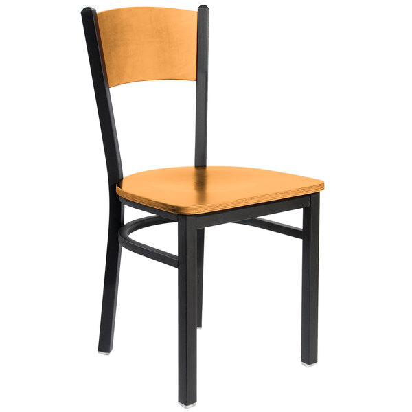 BFM Seating 2150CNTW-NTSB Dale Sand Black Metal Side Chair with Natural Finish Wooden Back and Seat