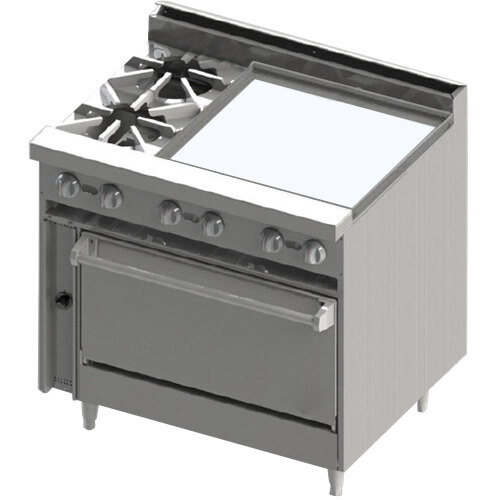 Blodgett BR-2-24GT Liquid Propane 2 Burner 36" Thermostatic Range with Right Side 24" Griddle and Cabinet Base - 108,000 BTU
