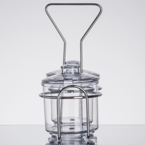 Thunder Group 2 Compartment Wire Condiment Caddy with 7 oz. Clear