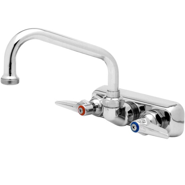 T&S B-1116 Wall Mounted Workboard Faucet with 8" Swing Spout, 2.2 GPM Aerator, 4" Centers, and Lever Handles