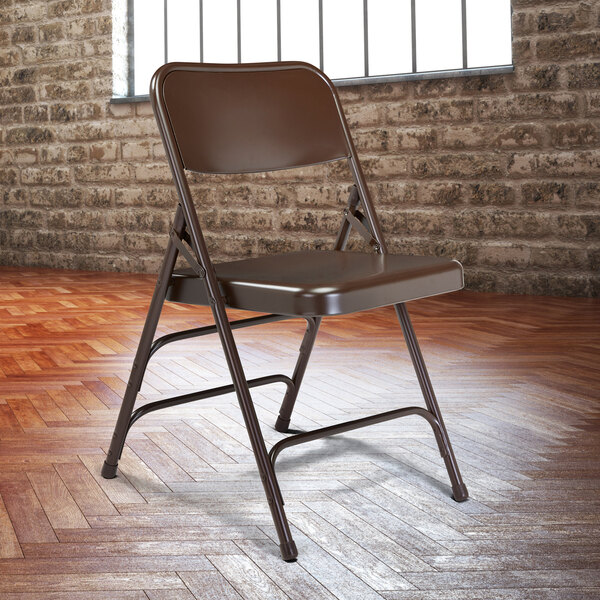 National Public Seating 303 Brown Premium Metal Triple-Brace Folding Chair