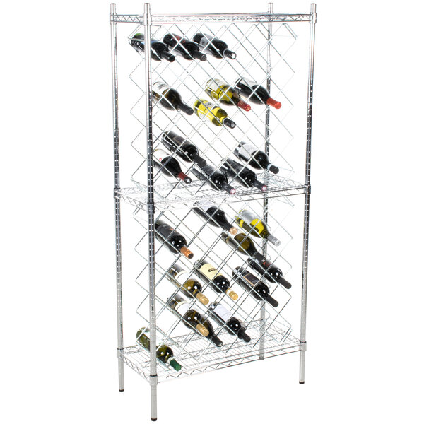 Regency 14" x 30" Chromate Finish 84Bottle Wire Wine Rack Kit with 64" Chrome Stationary Posts