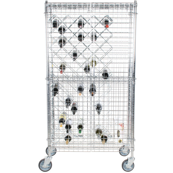 Regency 18" x 36" Chromate Finish Mobile Wire Wine Rack Kit with 64