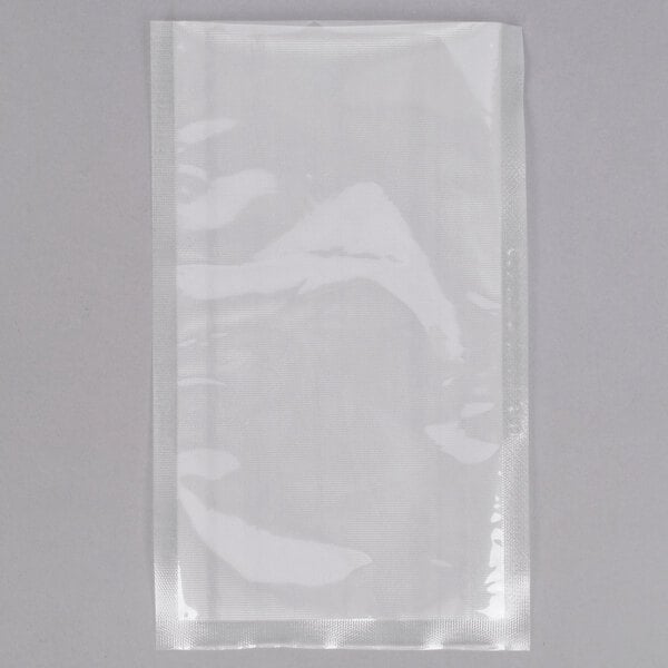 An ARY VacMaster clear plastic vacuum packaging bag with a silver border.