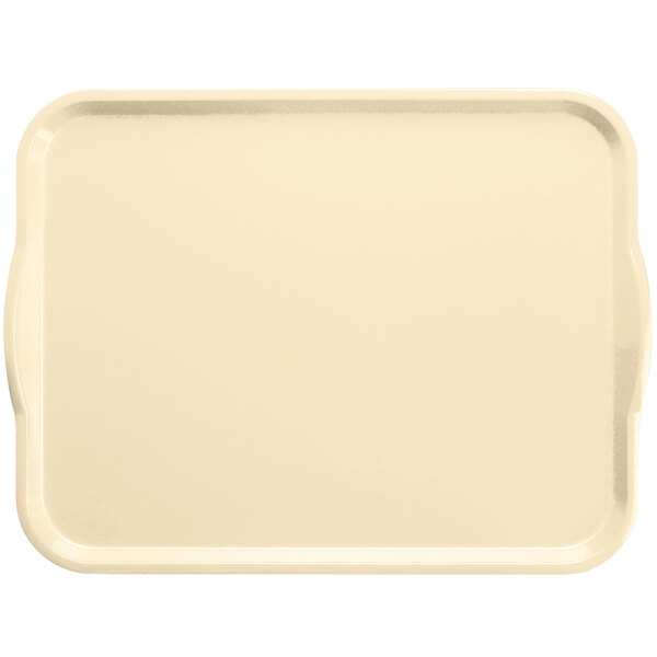 A yellow rectangular Cambro tray with handles.