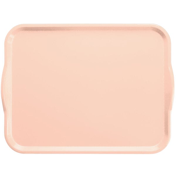 A light peach rectangular Cambro tray with handles.