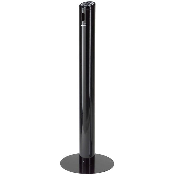 A black cylindrical Commercial Zone Smokers' Outpost cigarette receptacle with a black base.