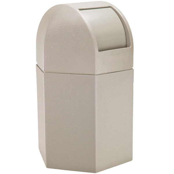Commercial Zone 73790299 PolyTec 45 Gallon Beige Hexagonal Waste Container with Dome Lid
