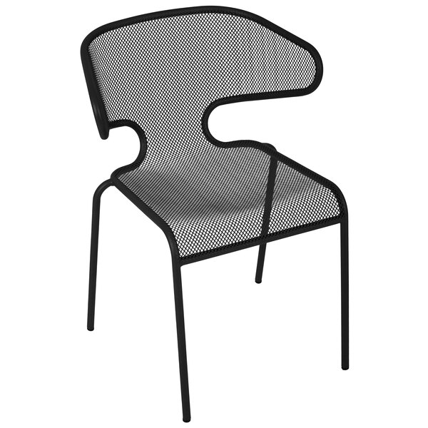 BFM Seating DV360BL Maze Black Stackable Steel Outdoor / Indoor Armchair