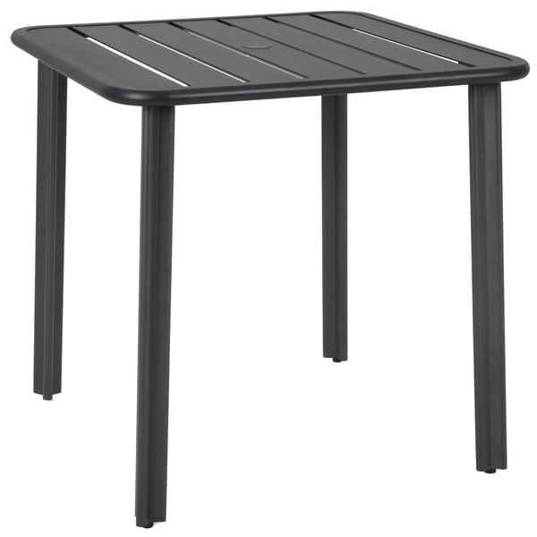 BFM Seating DVV3232BLU Vista 32" Square Black Aluminum Outdoor / Indoor Standard Height Table with Umbrella Hole