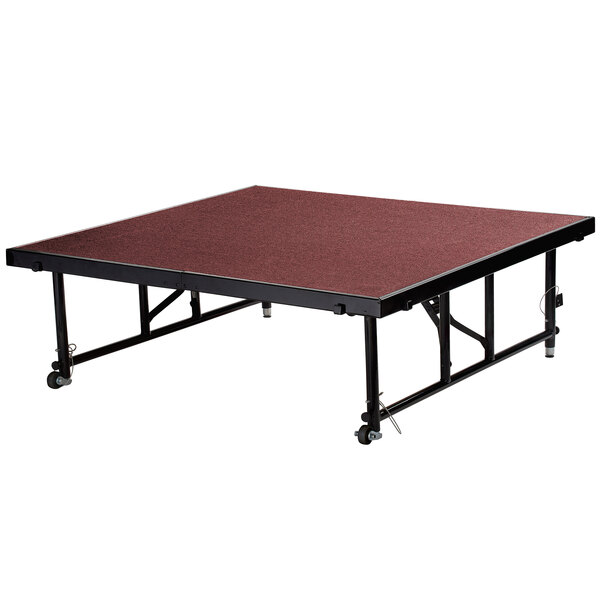 National Public Seating TFXS48482432C40 Transfix 48" x 48" Adjustable Portable Stage with Red Carpet - 24" to 32" Height