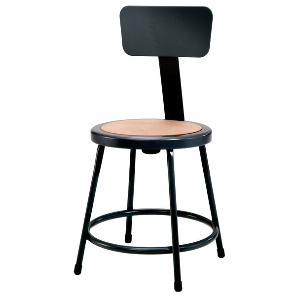 National Public Seating 6218B-10 18" Black Round Hardboard Lab Stool with Adjustable Backrest