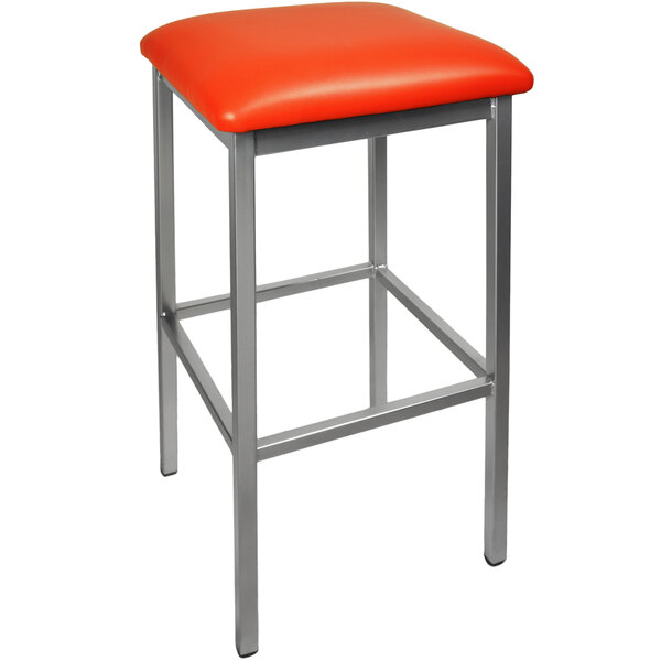 BFM Seating 2510BRDV-CL Trent Clear Coated Steel Bar Stool with 2" Red Vinyl Seat