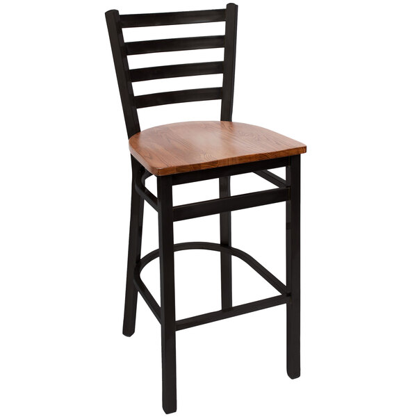 BFM Seating 2160BASH-SB Lima Sand Black Steel Bar Height Chair with Autumn Ash Wooden Seat