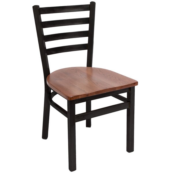 BFM Seating 2160CASH-SB Lima Sand Black Steel Side Chair with Autumn Ash Wooden Seat