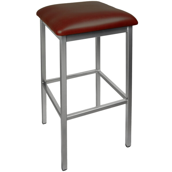 BFM Seating 2510BBUV-CL Trent Clear Coated Steel Bar Stool with 2" Burgundy Vinyl Seat