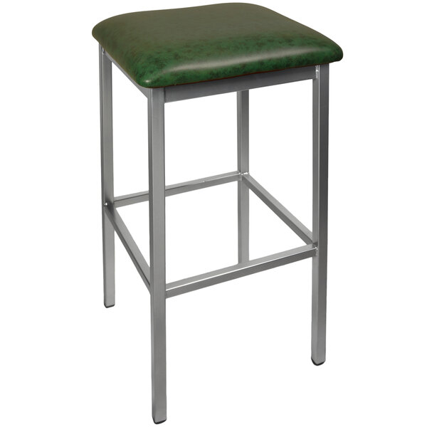 BFM Seating 2510BGNV-CL Trent Clear Coated Steel Bar Stool with 2" Green Vinyl Seat