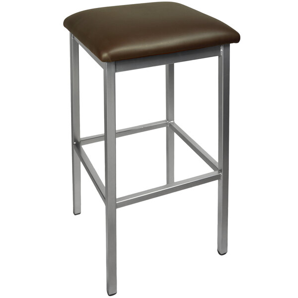 BFM Seating 2510BDBV-CL Trent Clear Coated Steel Bar Stool with 2" Dark Brown Vinyl Seat