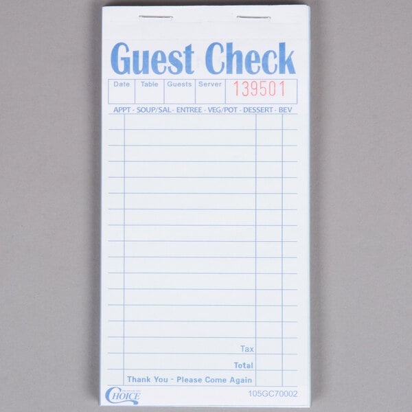 New Guest Check 2-part carbonless 1 book 50 checks 