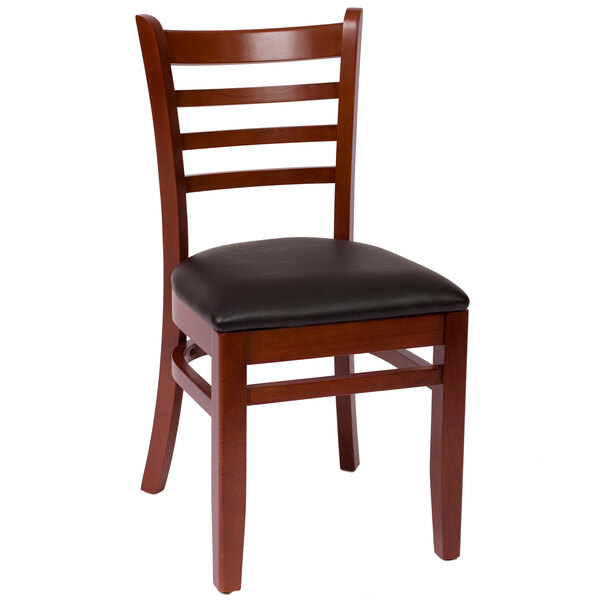 BFM Seating Burlington Mahogany Colored Beechwood Side Chair with 2" Black Vinyl Seat