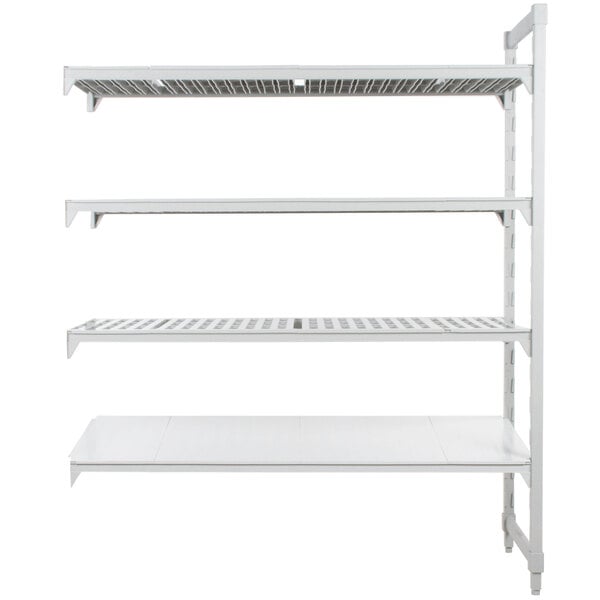 A white Camshelving® stationary add-on unit with 3 white vented shelves.
