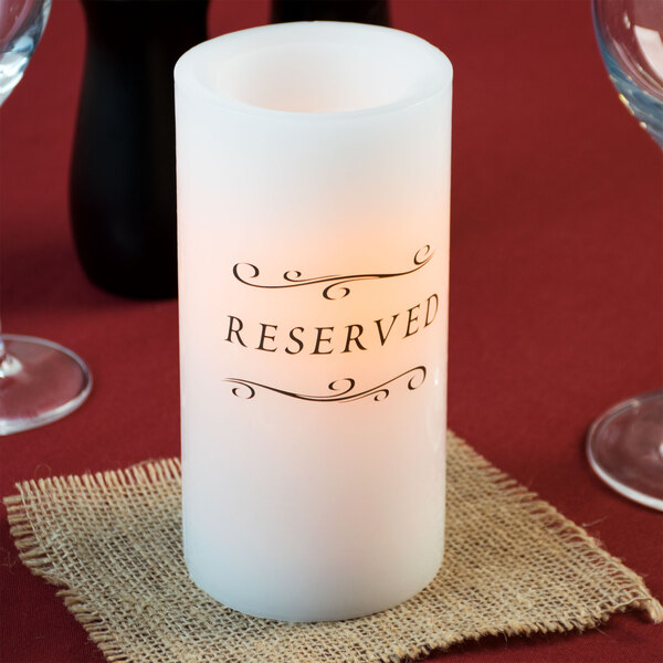 Sterno 60178 6" White Programmable Flameless Real Wax Pillar Candle with Reserved Decal - 6/Case