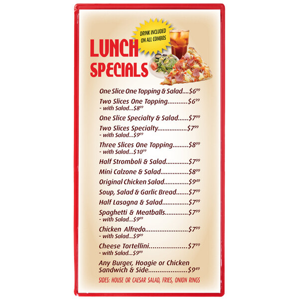 A cherry Menu Solutions menu board with lunch specials displayed.