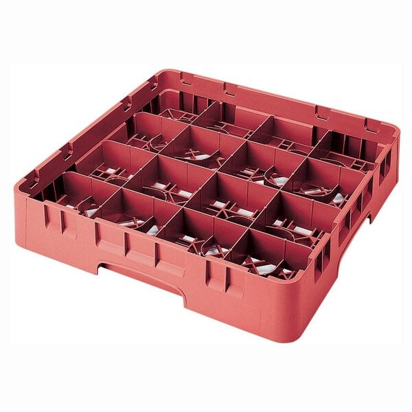 Cambro 16S434163 Camrack 5 1/4" High Customizable Red 16 Compartment Glass Rack