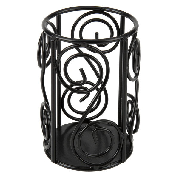 A black metal holder with spirals.