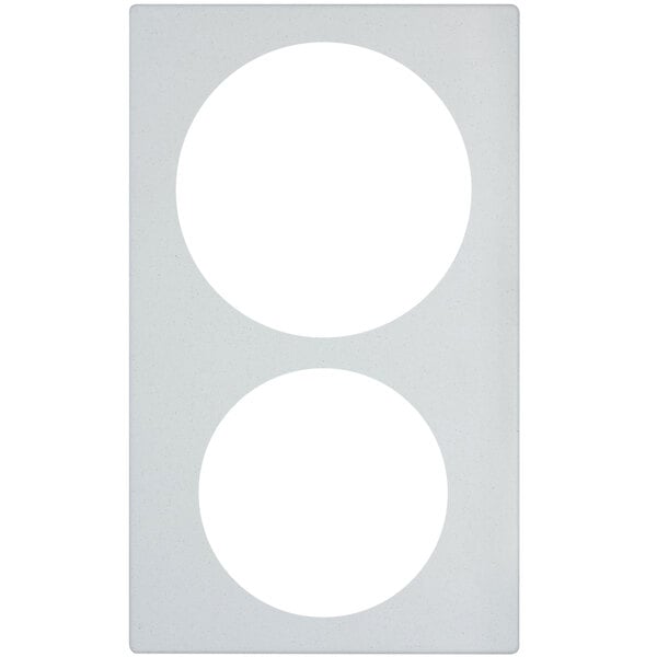 A white rectangular Vollrath adapter plate with two round circles.