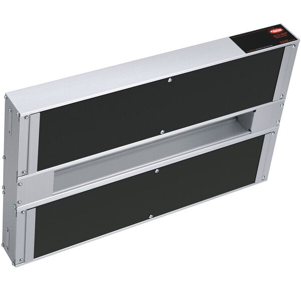 A black and silver metal Hatco Glo-Ray Double Infra-Black Strip Warmer cabinet.