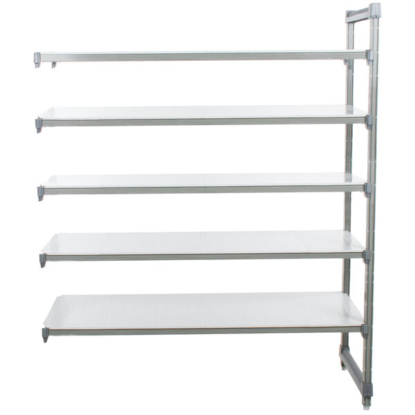 A white Camshelving® Elements add on unit with 5 shelves.