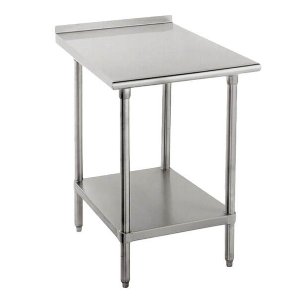 Advance Tabco FMS-300 30" x 30" 16 Gauge Stainless Steel Commercial Work Table with Undershelf and 1 1/2" Backsplash