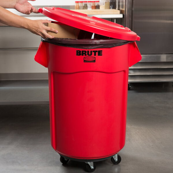 Rubbermaid Commercial Vented Red BRUTE Hvy-Duty Round Trash/Garbage Can &  Lid