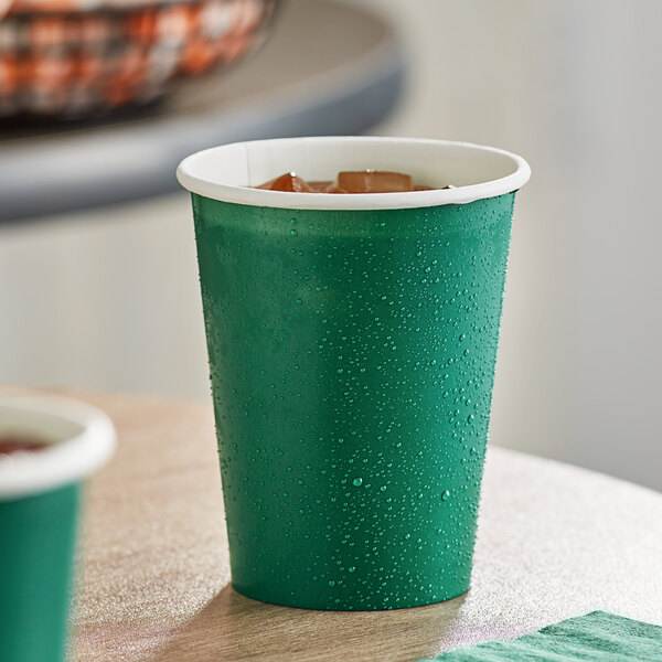 Creative Converting 563124B 9 oz. Hunter Green Poly Paper Hot / Cold