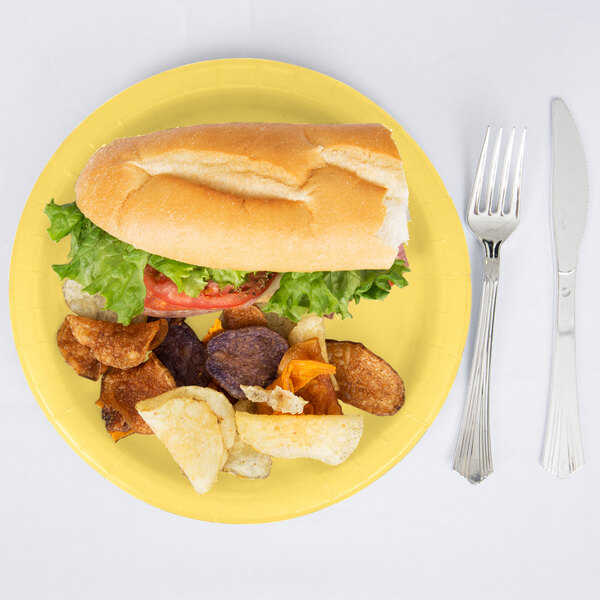 Creative Converting 47102B 9" Mimosa Yellow Paper Plate 24/Pack