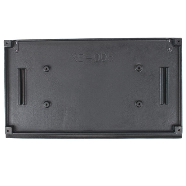 A black rectangular grooved bottom grill plate with screws.