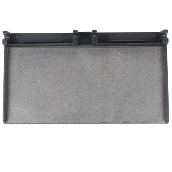 A grey rectangular flat grill plate with a black frame.