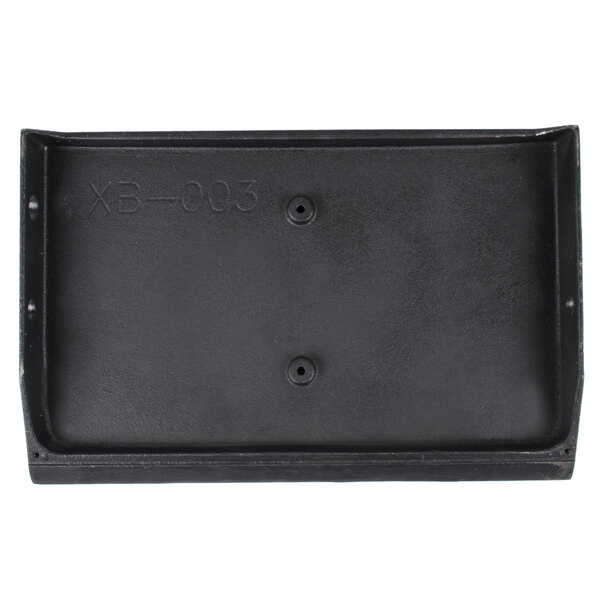 A black rectangular Avantco grooved grill plate with holes.