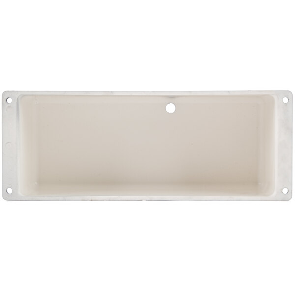 A white rectangular electrical box back cover with holes.